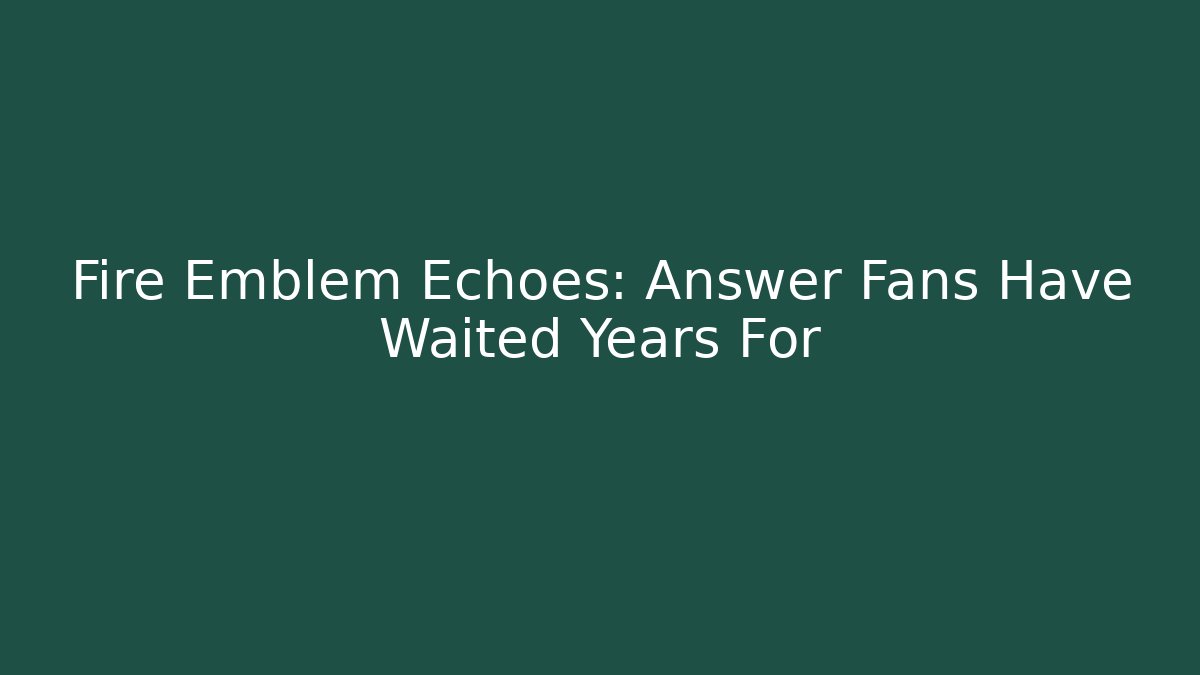 Fire Emblem Echoes: Answer Fans Have Waited Years For