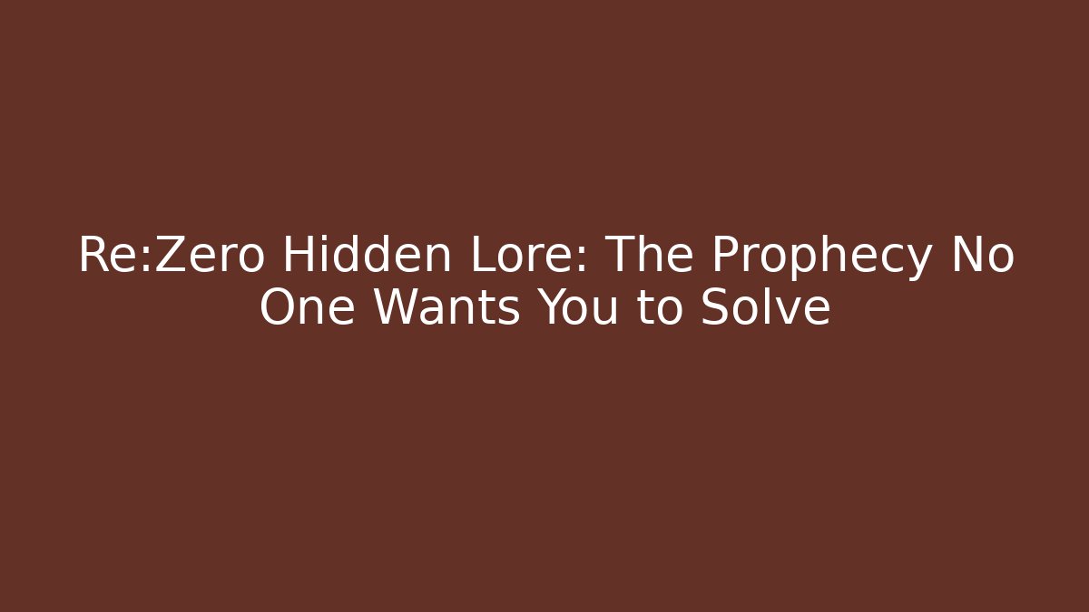 Re:Zero Hidden Lore: The Prophecy No One Wants You to Solve