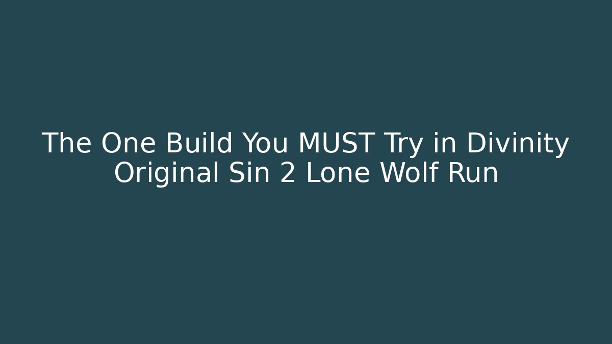 The One Build You MUST Try in Divinity Original Sin 2 Lone Wolf Run